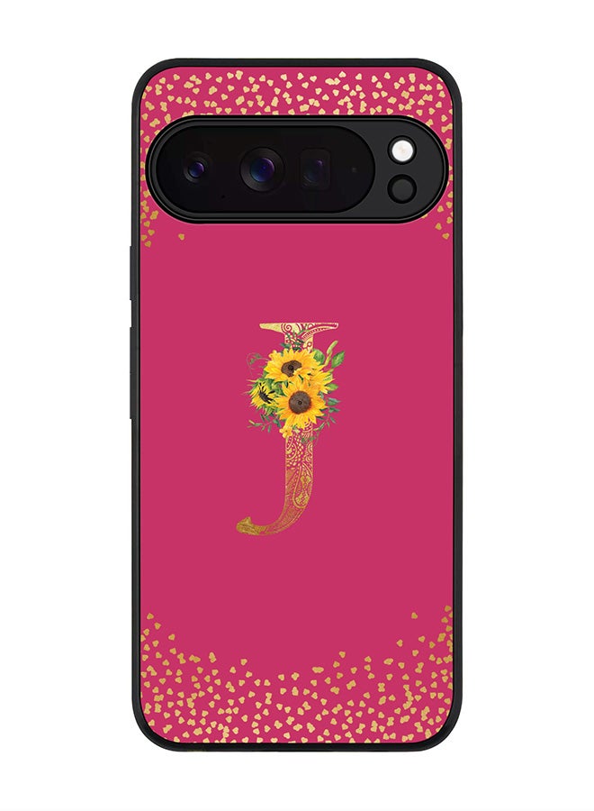 For Google Pixel 10 Pro XL Case,Slim fit Camera Protection, Shockproof Thin Phone cover  - Custom Floral Monogram - J ( Deep Pink )